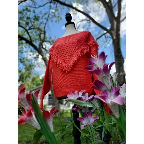Scoop NYC NEW Women's Fringe Sweater Pullover color is dark salmon pink sz Large - Picture 3 of 8